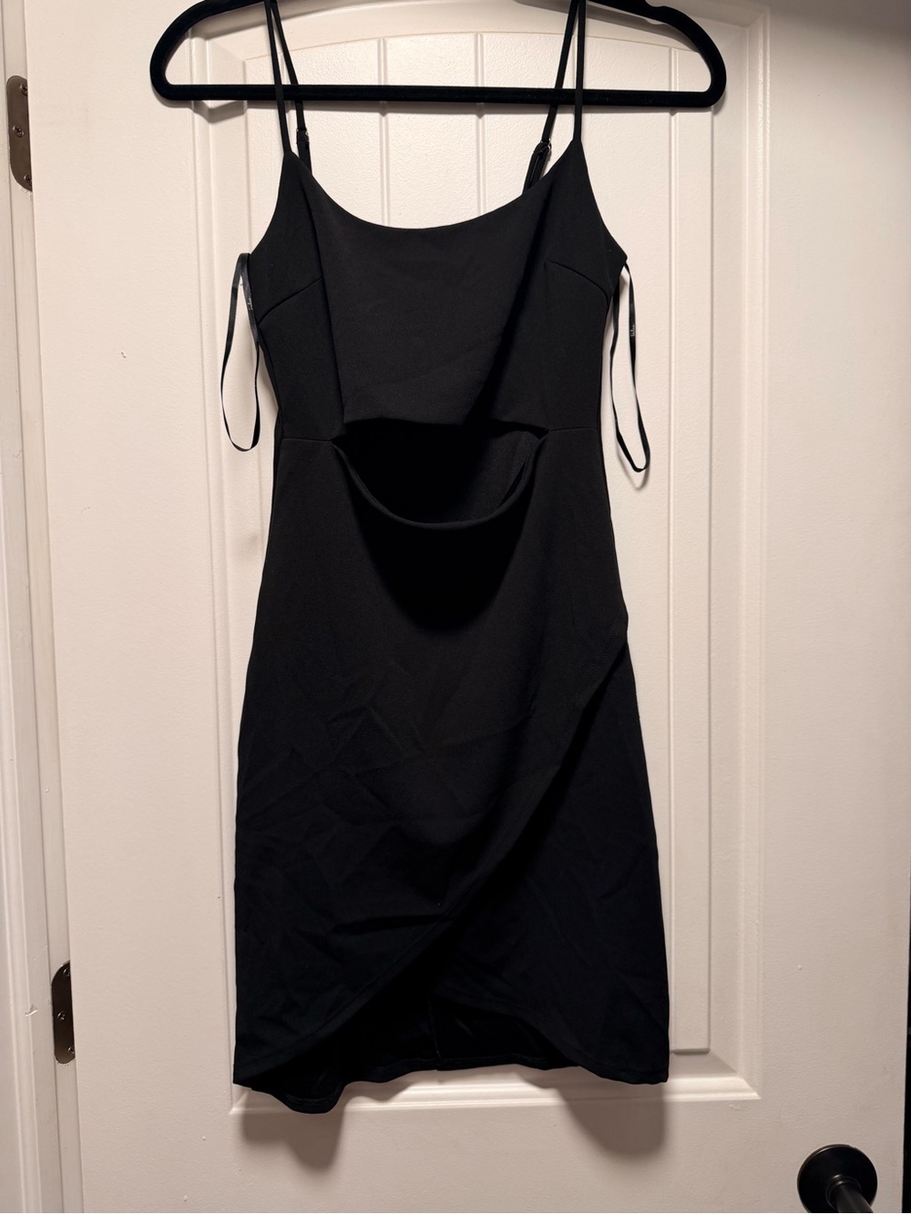 Lulu's Black Spaghetti Strap Mini Dress with Front Cutout